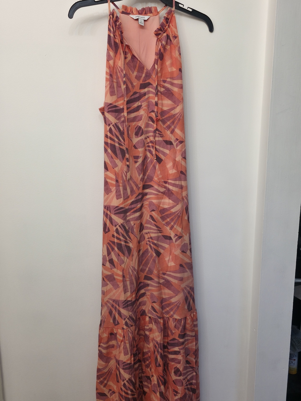 Nine West Peach and Coral Ruffled Neckline Top Sleeveless Maxi Dress